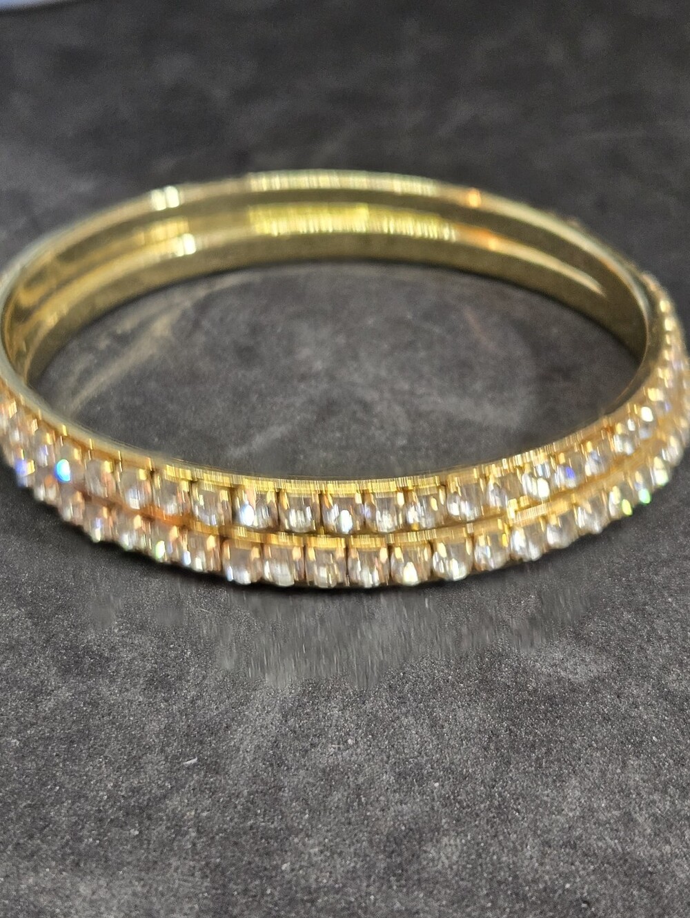Gold Tone Rhinestone Bangle Bracelets Large - Picture 2 of 6